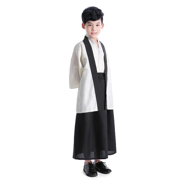 Boy Japanese Kimono Children Gown Bathrobe 3 Pcs Japanese Traditional Costume for Stage Cosplay