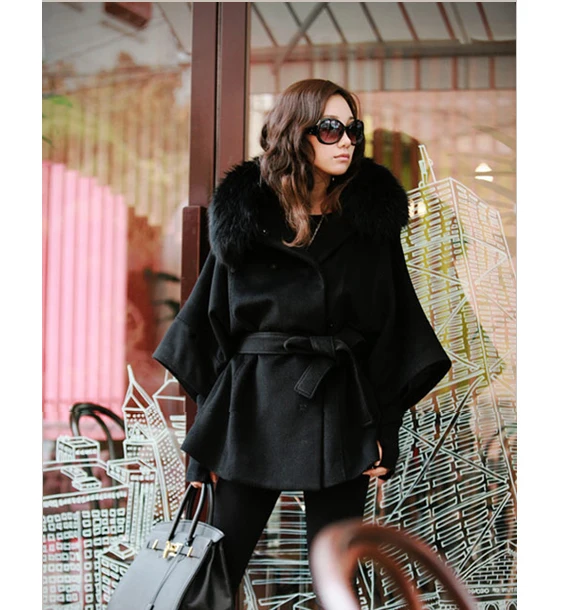 Winter Coat Women Wool Blend Luxury Double Breasted Bat Cape Poncho Women Coat Jacket Faux Fur Collar Hooded Black Plus Size Winter Coat Women Wool Blend Luxury Double Breasted Bat Cape Poncho Women Coat Jacket Faux Fur Collar Hooded Black Plus Size