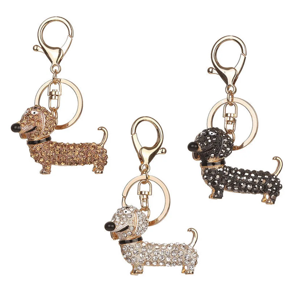 Cute Dog Keychain Pet Key Ring Rhinestone Crystal Bag Charm Pendant Car