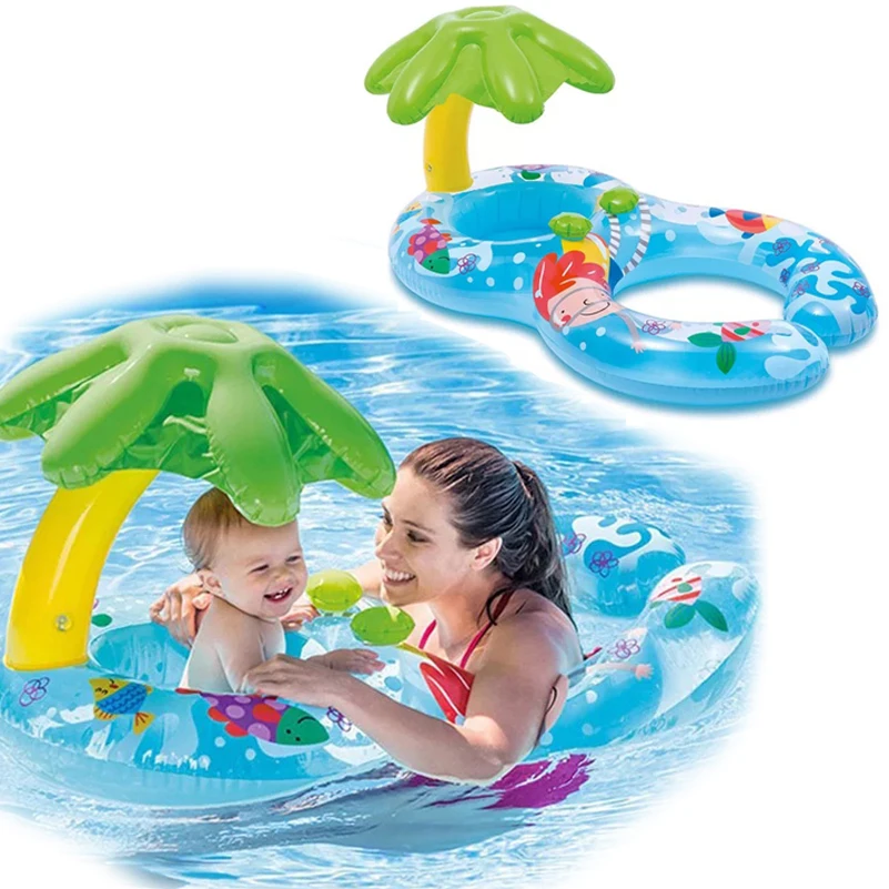 Yuyu Inflatable Double Swimming Ring Baby Pool Float Pool Tube Toys With Canopy Party Parent Baby Swim Ring With Sunshade