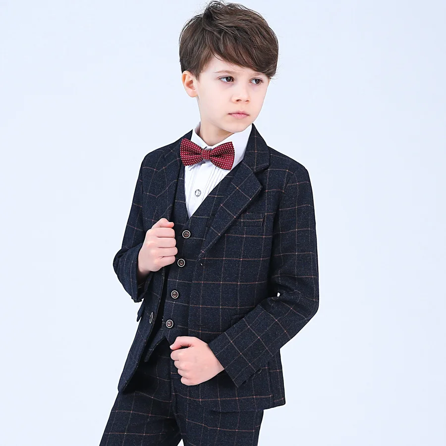 Formal Children 4pcs Dresses Suits Set Flower Boys Wedding Piano Performance Prince Costume Kids Blazer Shirt Pant Bowite Outfit