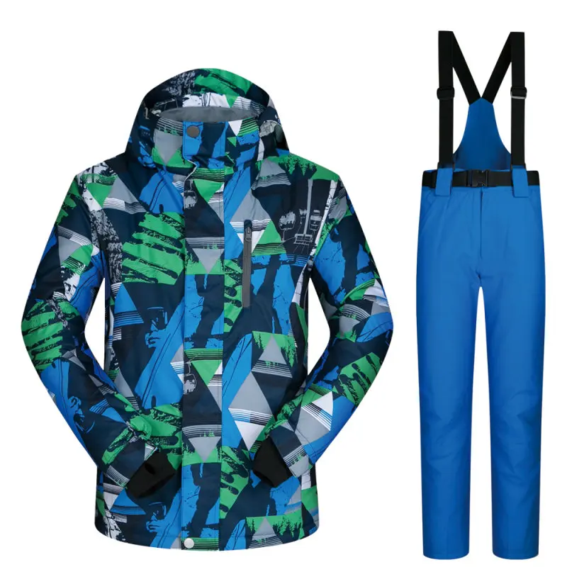 Лыжный костюм, Мужская ветрозащитная Водонепроницаемая утепленная одежда, куртка для сноуборда, мужские и штаны, Брендовое пальто и зимние брюки, зимняя одежда - Цвет: LSJ   BLUE