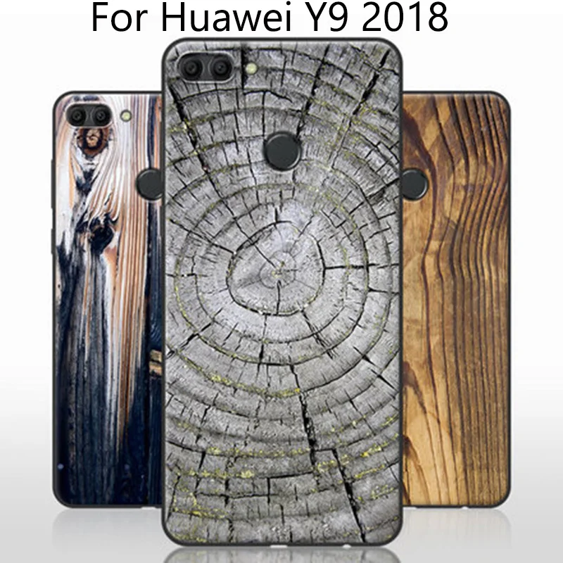 Чехлы с зернистостью под дерево для Huawei Y9 2018 чехол мягкой задней крышкой Y 9
