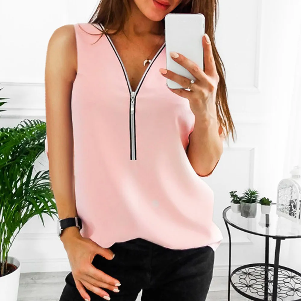 Women Blouse Plus Size Zipper Solid Color Sleeveless Blouse Casual Top Summer Loose Shirts plus size Womens Tops And Blouses #15 Women Blouse Plus Size Zipper Solid Color Sleeveless Blouse Casual Top Summer Loose Shirts plus size Womens Tops And Blouses #15