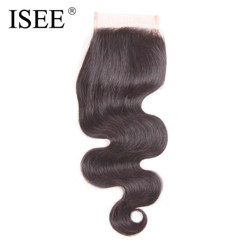 ISEE font b HAIR b font Body Wave Closure 4 x 4 Free Part Swiss Lace