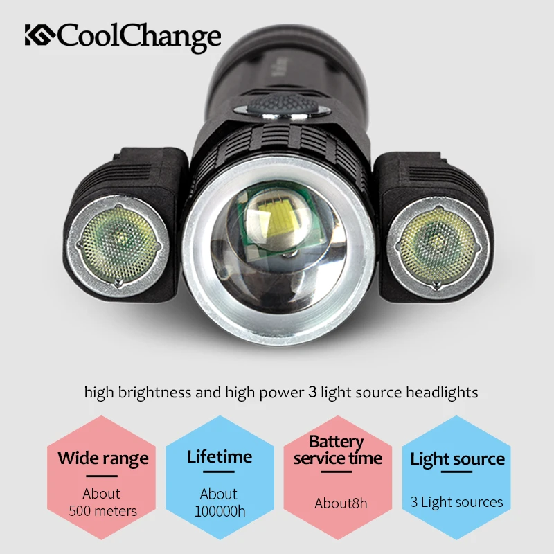 CoolChange Bicycle Light Waterproof 3 Headlights Handlebar Cycling Front Light USB Charging Bike Flashlight Accessories CoolChange Bicycle Light Waterproof 3 Headlights Handlebar Cycling Front Light USB Charging Bike Flashlight Accessories