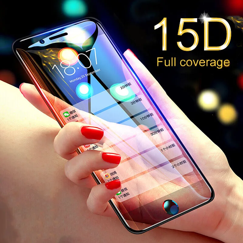 

15D Curved Edge Protective Glass on the For iPhone 7 6 6S 8 Plus Tempered Screen Protector For iPhone X XR XS Max 7 6 Glass Film