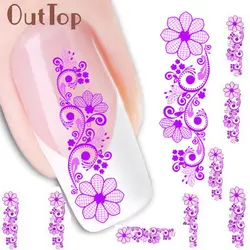 OutTop Мода Элегантность цветок переноса воды горка этикета Стикеры Nail Art Советы Toe Декор 17dec22-24