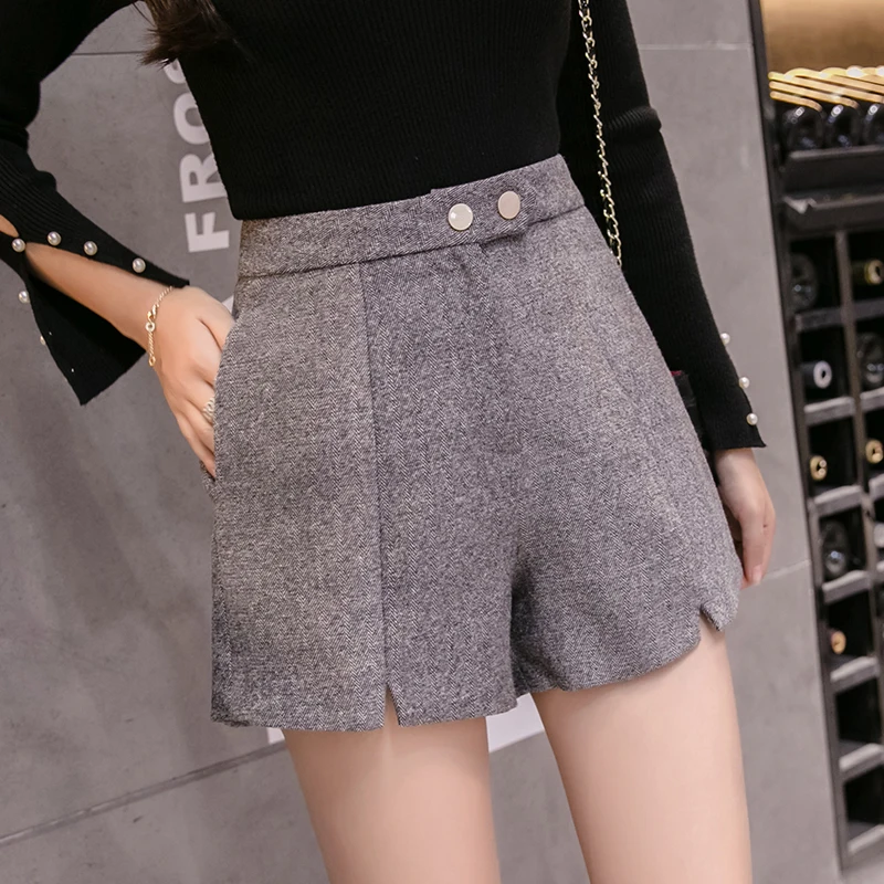 

2019 New Korean Women Wool Shorts Autumn Fashion High Waist Woolen Shorts Female Casual Boot Shorts