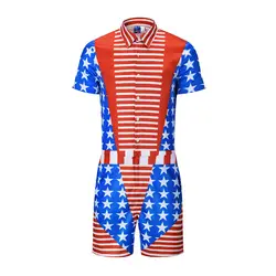 2019 летняя новая мужская цельная рубашка повседневная личность звезды и полосы 3D печать мужчины пот костюм комплект