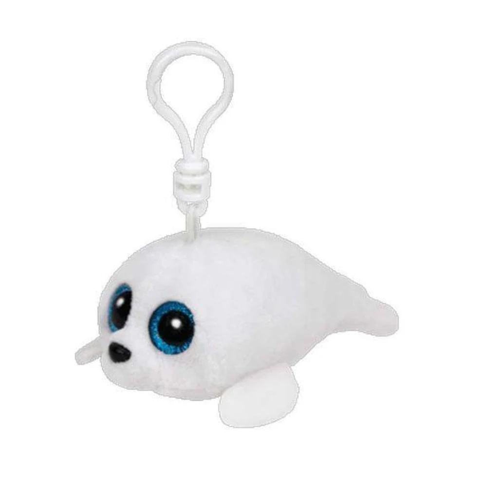 3" Ty Beanie Boos 8cm Icy the white Seal Keychain Clip Cinder Glitter