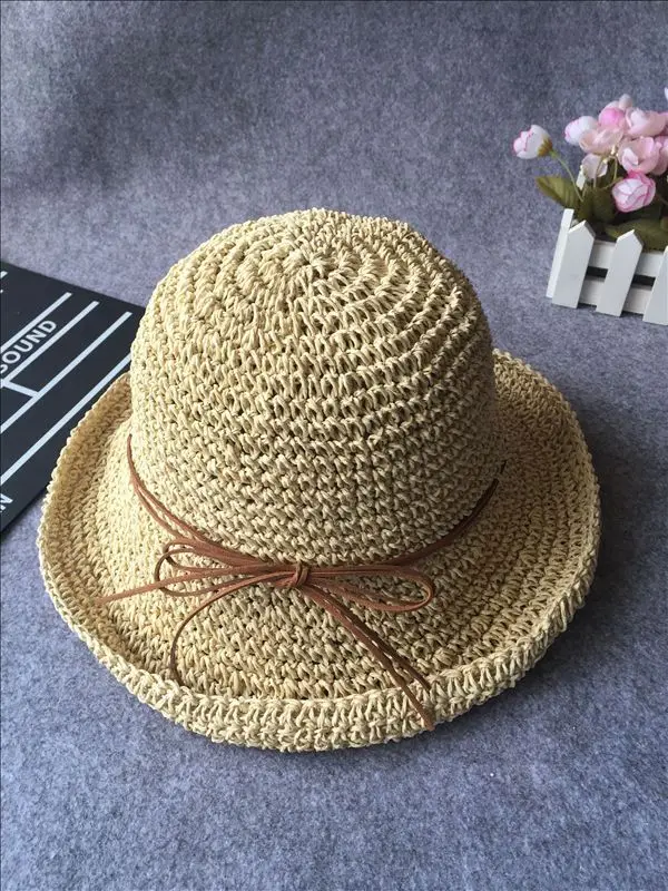 جديد بنات المرأة اليدوية الكروشيه الصيف الشمس سترو قبعة شاطئ كاب