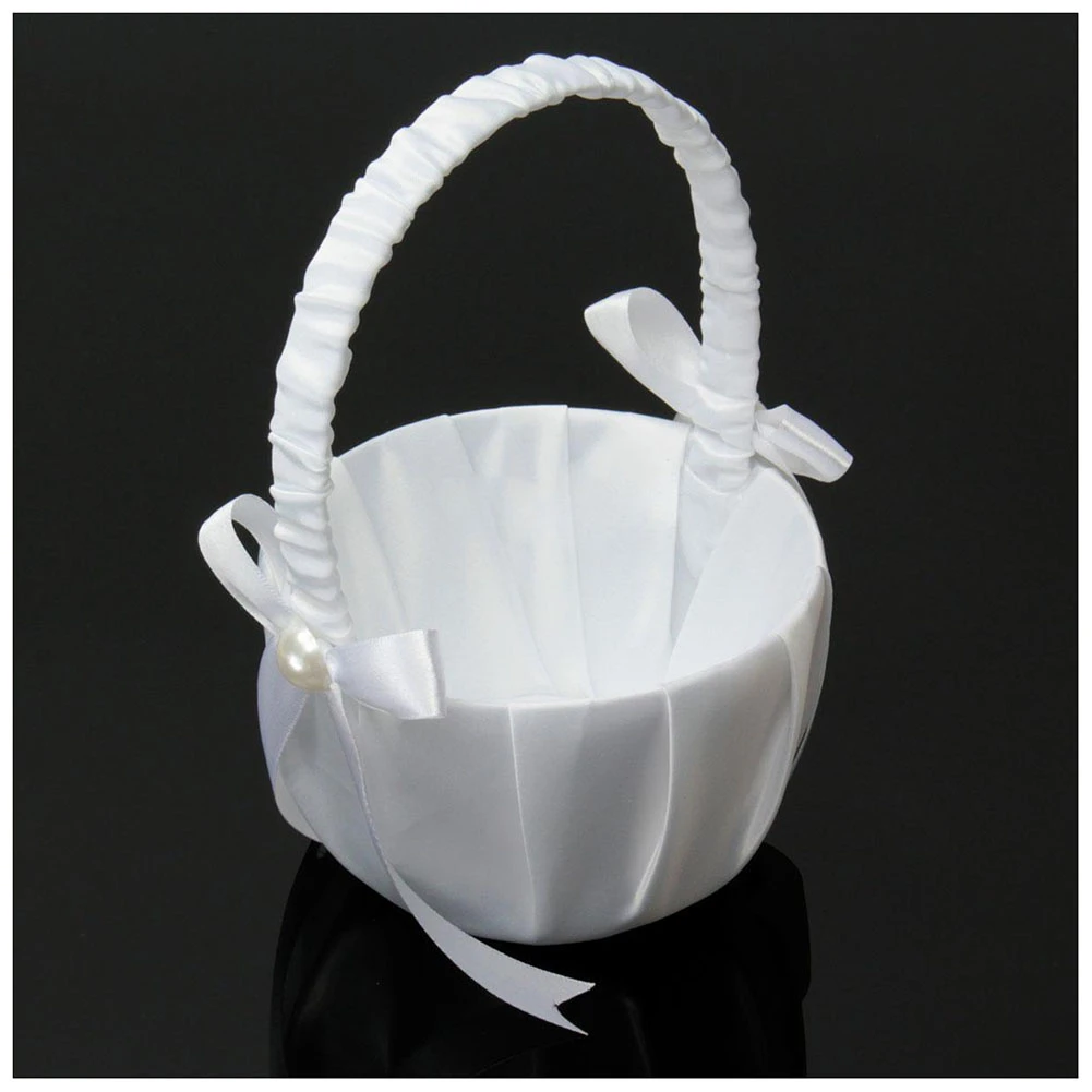 Panier De Mariage Fleur Mariee Paniers Blanc Satin NÅud Papillon Perle Fleur Fille Panier Conteneur Mariage Ceremonie Fete Aliexpress