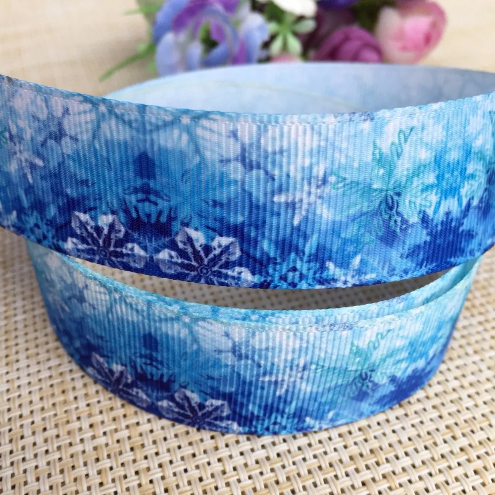 

25-38MM Blue gradient snowfla Ribbon Wedding Birthday Party Decoration Ribbons DIY Handmade Sewing Supplies 5 yards