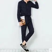 Мужская одежда весна полосатый комбинезон с длинным рукавом dj тонкие брюки комбинезон рабочие брюки повседневные Костюмы певицы M-XXL