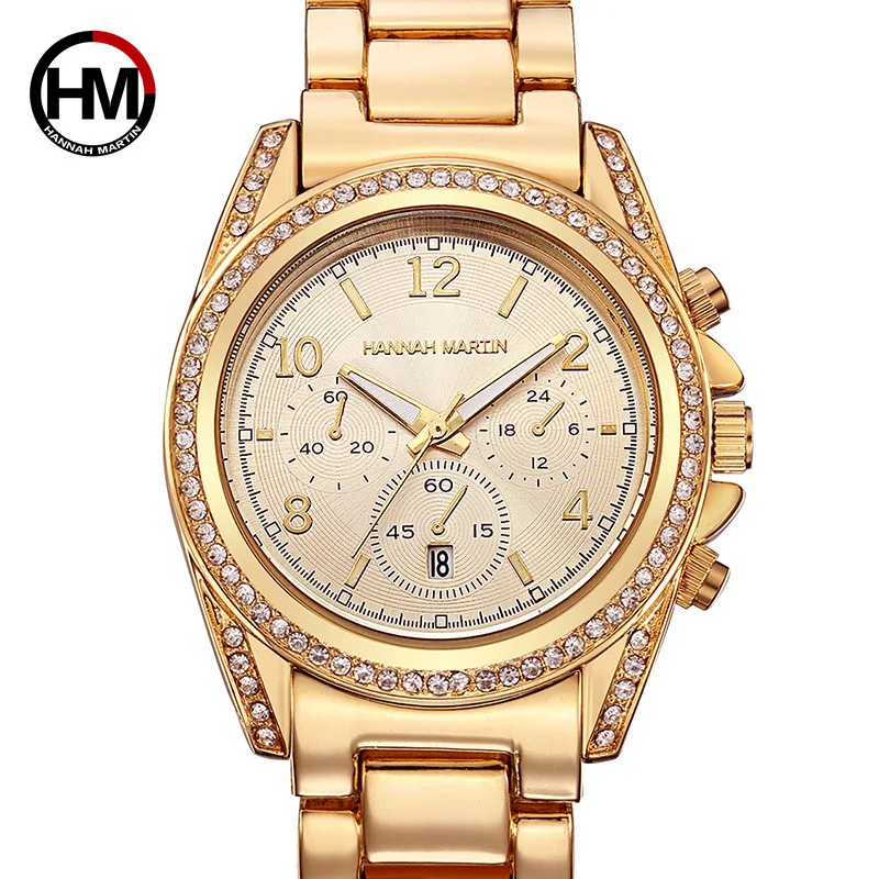 

Rhinestone ladies watch calendar rose gold fashion business watches quartz steel belt gift for women
