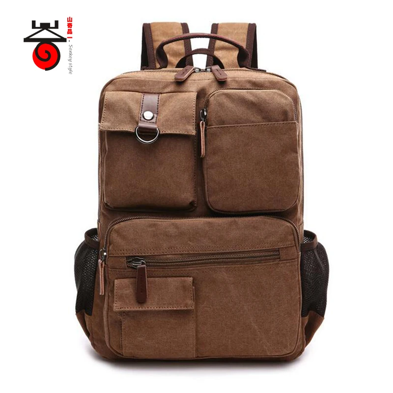Senkey style Men's Canvas Backpack Fashion Trend College student Casual