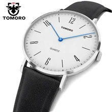 TOMORO супер тонкие кварцевые повседневные бизнес из натуральной кожи брендовые японские кварцевые минималистичные часы Мужская мода relojes hombre
