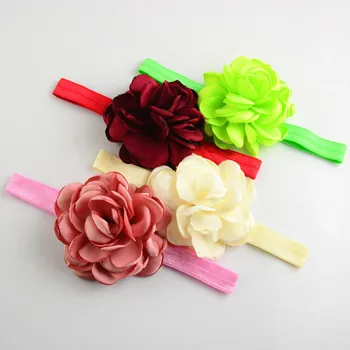 

200pcs/lot New Baby Large Satin Poppy Rose Flower Headband 20 color