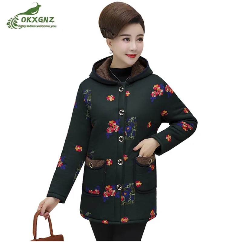 

2019 middle-aged cotton coats women jacket winter mother thick warm coat large size 5XL Parkas autumn fashion Hooded coat Female