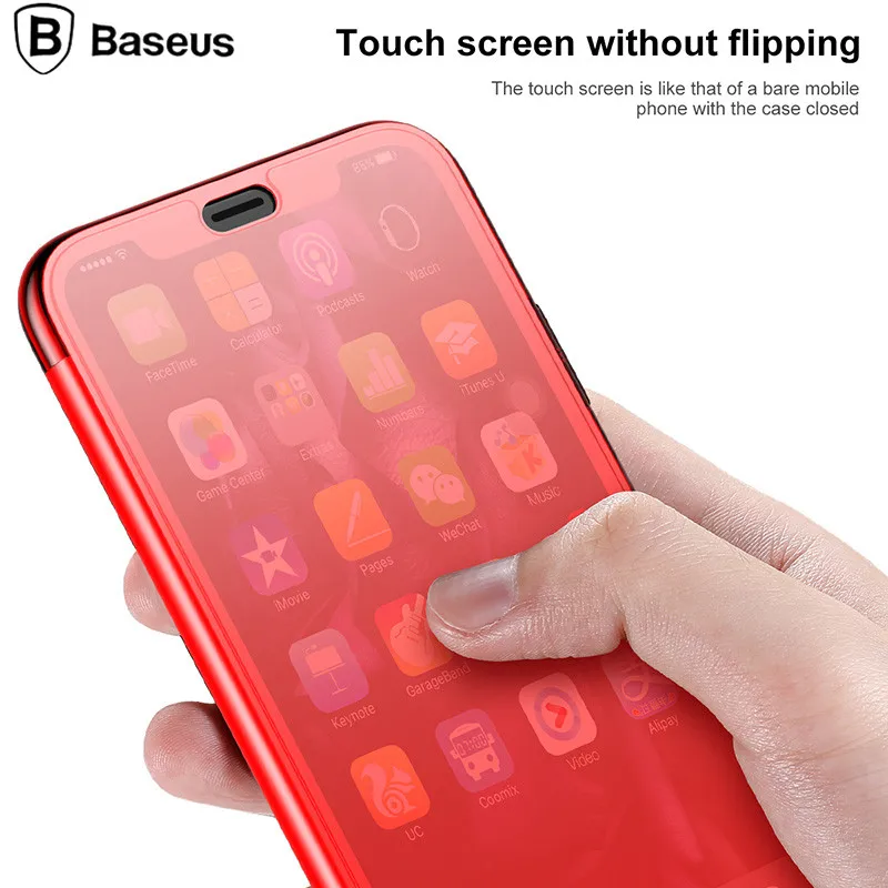 Baseus Flip Phone Case For iPhone X Touchable Tempered Glass Cover + TPU Soft Back Shell Case For iPhone X Protection Flip Case