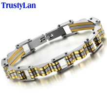 TrustyLan распродажа 10 мм широкий золотой цвет Мужские браслеты полированные твердые мужские ювелирные изделия из нержавеющей стали Прямая поставка браслет