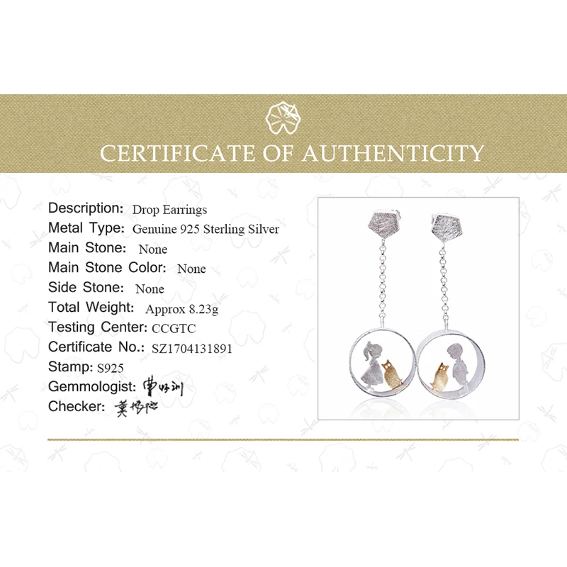 Lotus Fun Real Plata de Ley 925 Natural creativo hecho a mano joyería fina reunión amor con Gato pendientes de gota para mujeres Brincos - 6