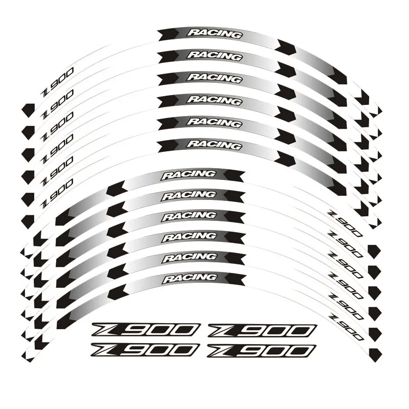 Горячая 9 цветов мотоциклетные Светоотражающие 17 дюймов обод колеса полоса Наклейка Передняя Задняя наклейка полный набор для Kawasaki Z900 - Цвет: A white