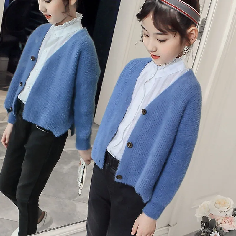 

Kids Baby Tops Girls Sweaters Outerwear 2018 Autumn Winter Sweater Korean Cardigans Toddler Girl Knitwear Clothing White Blue