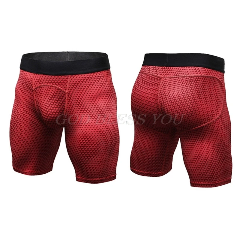 Мужская спортивная компрессионная одежда для спортзала Под Базовый Слой Шорты Брюки спортивные колготки - Цвет: Красный