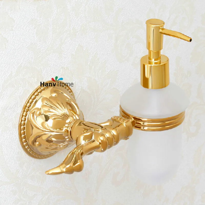Luxury Brass & Glass Gold Liquid Soap Dispenser hand shower , Bathroom