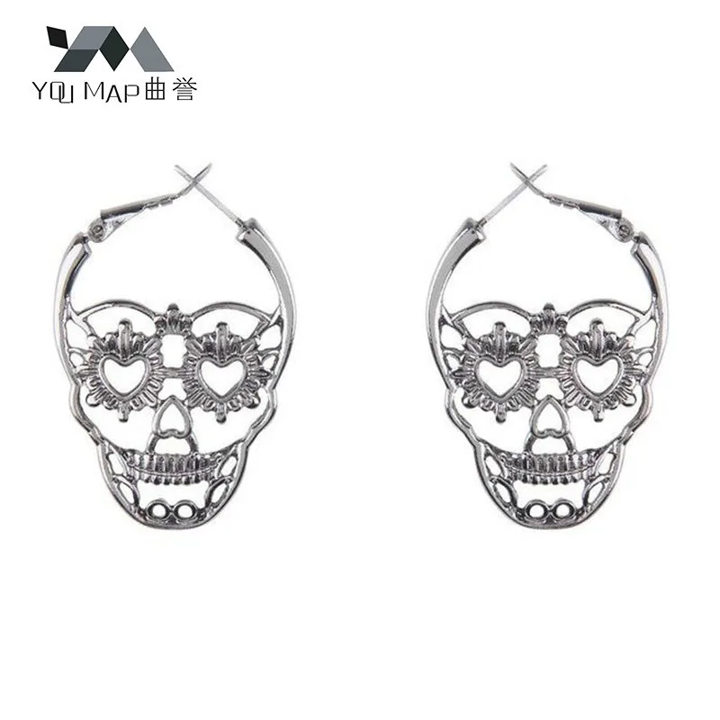 Дизайн, серьги-гвоздики в виде черепа для женщин, серебро, золото, черный цвет, мужские серьги в стиле панк-рок, ювелирные изделия в виде скелета