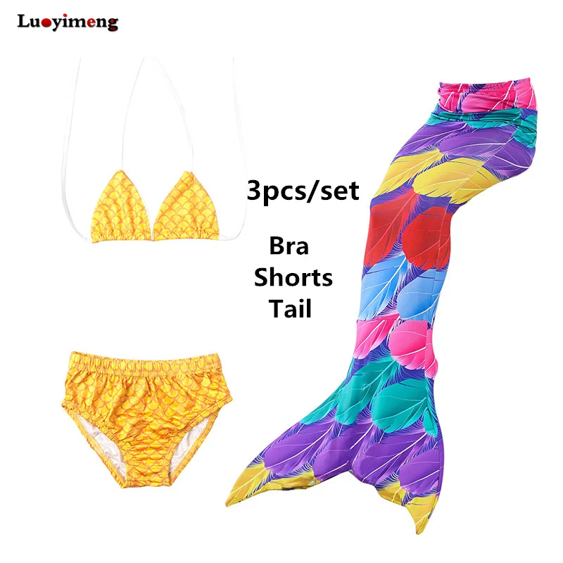 

Girl's Mermaid Tails Swimming Set 3Piece Cosplay Costume Swimwear Rainbow Baby Bathing Suit Bikini Swimsuit Kids Swimmer Clothes
