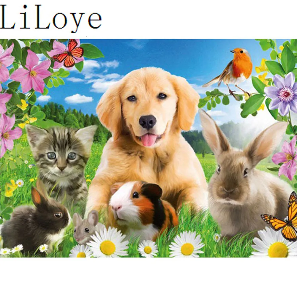 

LI LOYE DIY Diamond Painting Cross Stitch Gog rabbit Diamond Mosaic Rhinestones Decor Paintings icon Diamond Embroidery cat RT53