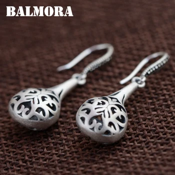 

BALMORA 990 Pure Silver Classic Flower Carving Hollow Drop Earrings for Women Gifts Thai Silver Ethnic Earrings Jewelry SY31243