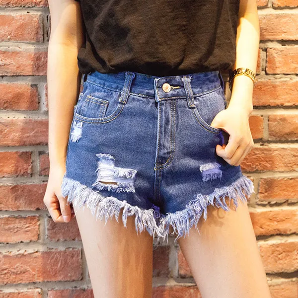 Sexy Frazzle Flare Denim Shorts With High Waist Vintage Hole Women