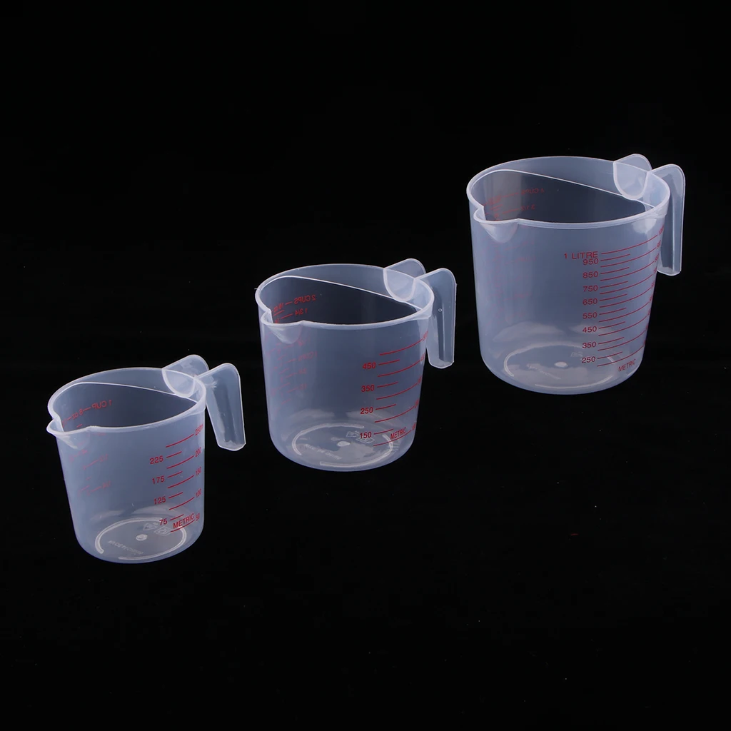 3pcs 250/500/1000ml Transparent Plastic Measuring Cup Jugs Kitchen Baking Container with Scale for Flour Sugar Water Measure