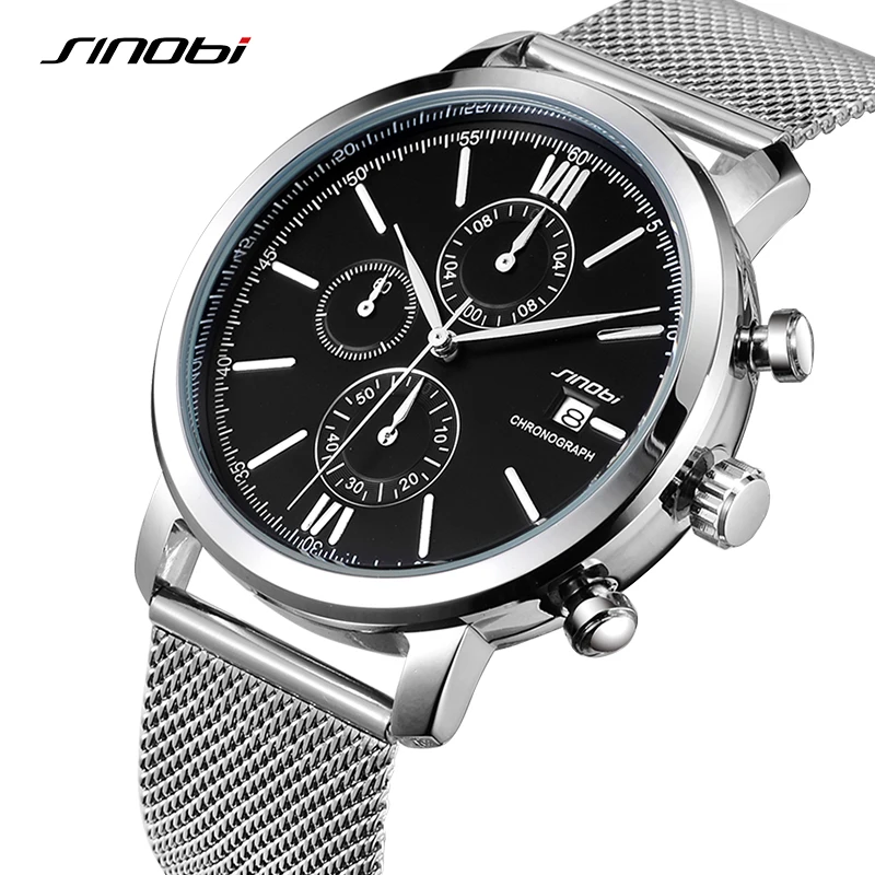 

SINOBI Stopwatch Men's Watch Stainless Steel Smart Watch Men Sport Quartz Wrist Watch Waterproof Top Brand Fashion Casual Clock