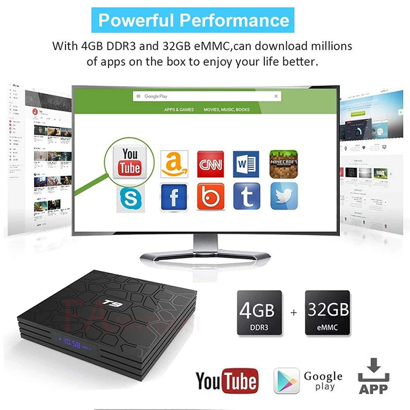 FANGTUOSI T9 TV Box Android 8,1 4 GB 32 GB 64 GB Smart TV Rockchip RK3328 1080 p H.265 4 K Google Netflix, Youtube reproductor de medios - 4