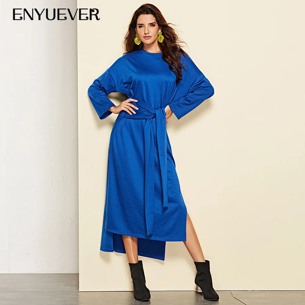 Enyuever Casual Dress Women Clothing Fall 2019 Loose Side Slit Caftan Blue Long Sleeve Party Office Dress Vestidos Streetwear Enyuever Casual Dress Women Clothing Fall 2019 Loose Side Slit Caftan Blue Long Sleeve Party Office Dress Vestidos Streetwear