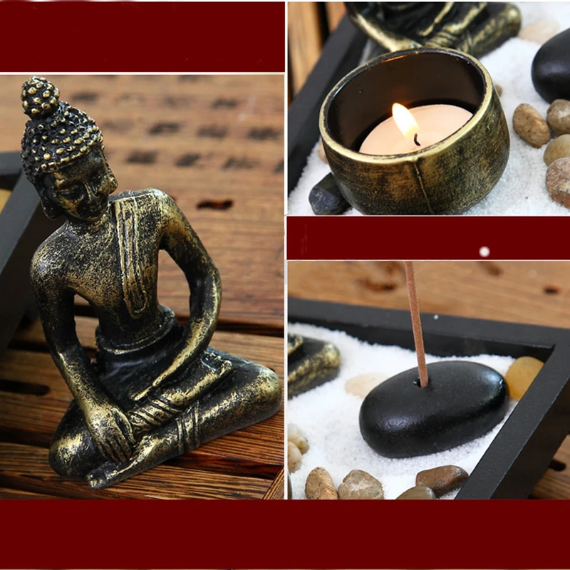JX-LCLYL Zen Garden Sand Kit Relax Spiritural Meditation Decor Buddha Tealight Holder