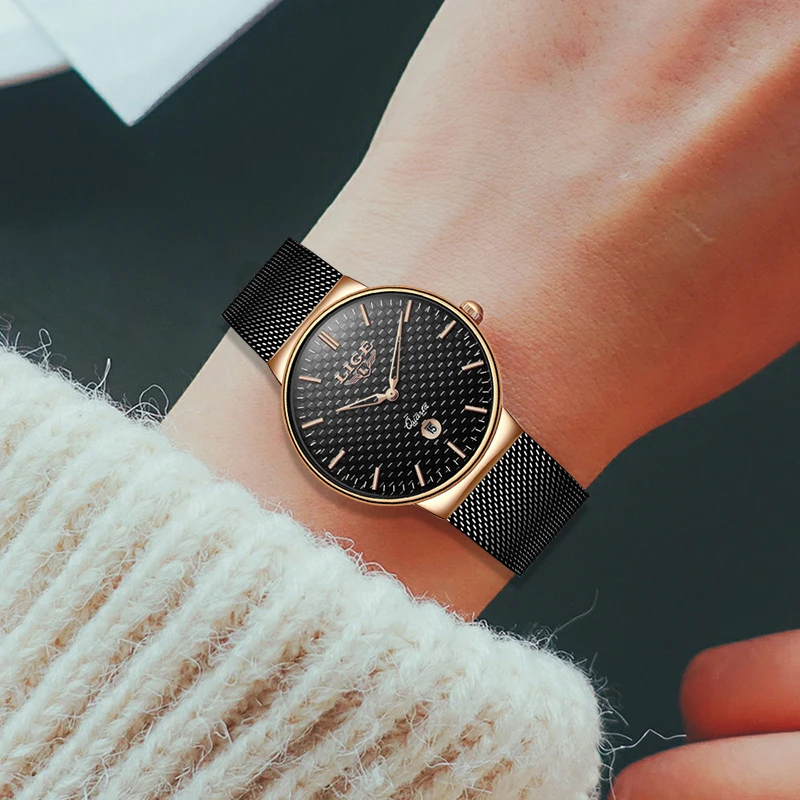 Женские кварцевые часы Reloj Mujer LIGE модные роскошные Брендовые Часы для женщин