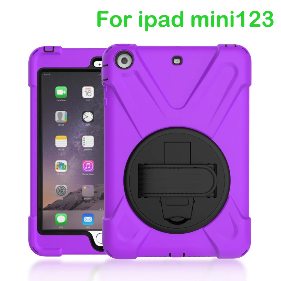 Чехол для Apple iPad mini2 mini3 mini1, Duty противоударный Гибридный Резина Прочный жёсткий защитный чехол Крышка+ подставка+ ремешок - Цвет: Purple-MN123-SDai