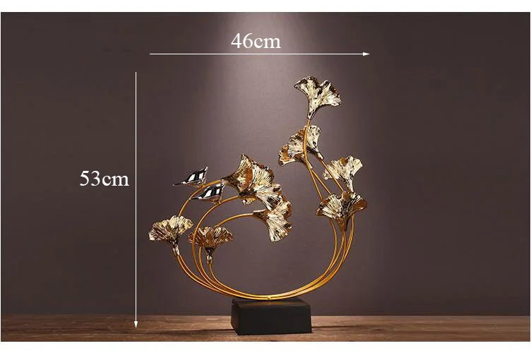 Luxury Gold Resin Ginkgo Leaf Metal Plant Figurines Home Furnishing Decoration Crafts Hotel Livingrroom Fengshui Desk Ornaments