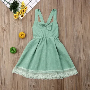 

Sweet Kids Baby Girl Striped Dress Sleeveless Sling Lace Princess Dress Bow Backless Sundress Summer Girl Cotton Clothes 1-6Y