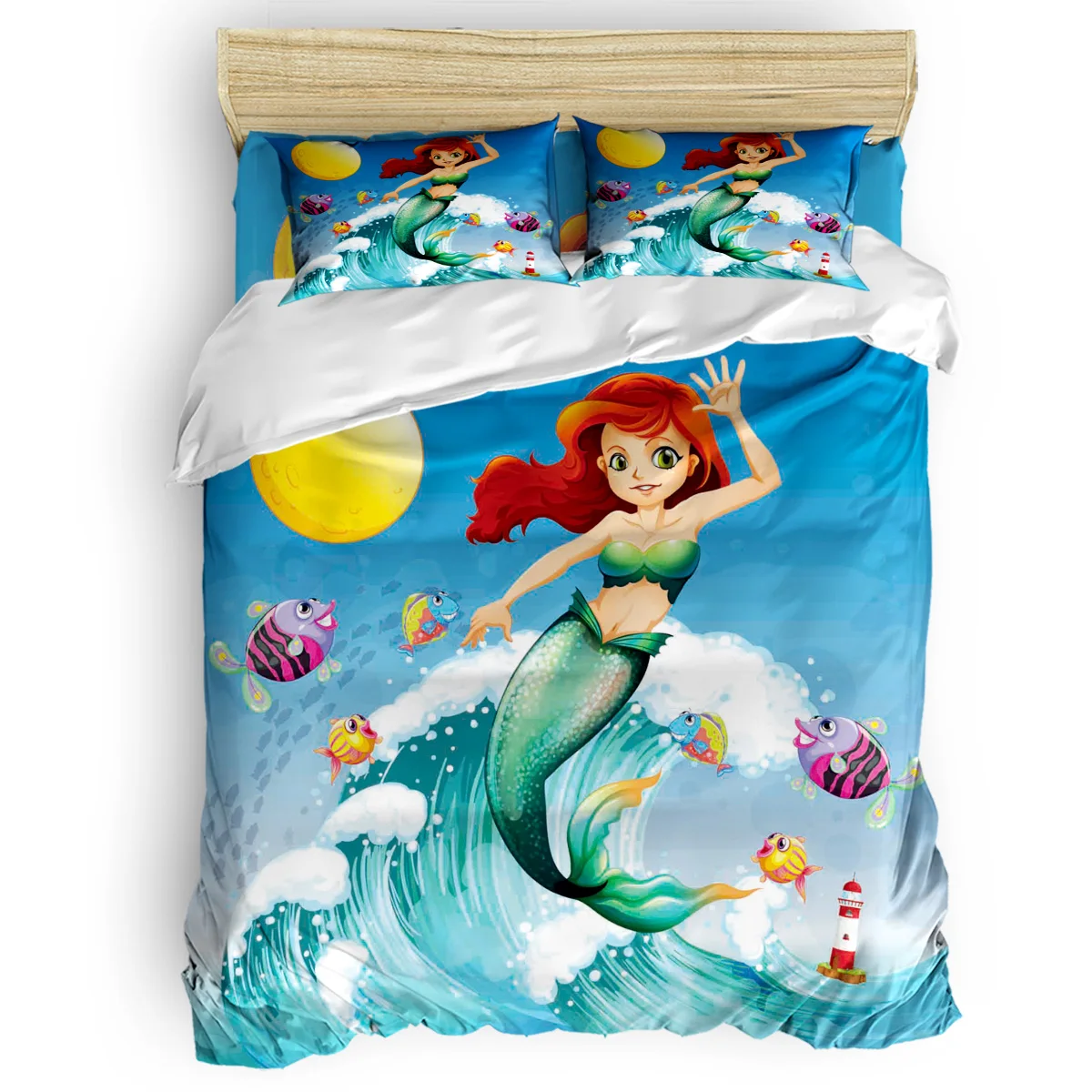 

Cartoon Mermaid Sea Eve Of All Saint's Day 4 Pcs Bedding Sets Duvet Cover Sets Veterans Day Living Room Microfiber Bed Sets