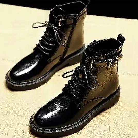 

High Quality Platform Autumn and Winter Add Cotton Warm Motorcycle Boots Martin Boots Women's Punk Ankle Boots Size 35-40