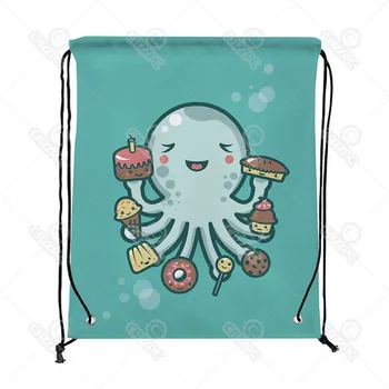 

Green Cute Octopus Love Sweet Cake Dounts Print Drawstring Backpack Shopping Travel Sack Shoes Gift Bag mochilas feminina