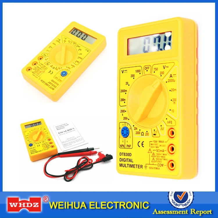 

WHDZ DT 830D Mini Digital Multimeter with Buzzer Overload protection Voltage Ampere Ohm Meter Test Probe DC AC LCD Yellow