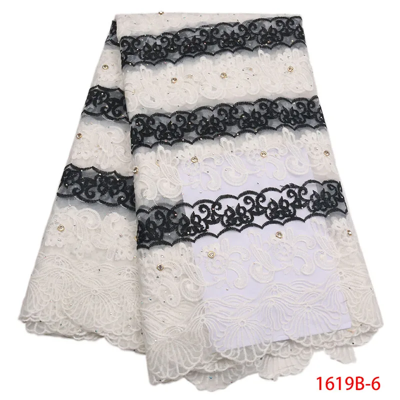 

Nigerian Lace Fabric 2018 Black And White African Lace Fabric With Stones High Quality Tulle Lace French Party Dress XZ1619B-2